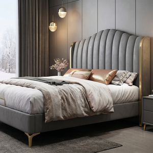 Lit en cuir véritable avec cadre en bois massif sur mesure OEM, facile à nettoyer, cuir mat, profil bas, taille <span class=keywords><strong>Queen</strong></span> - Product Image 4
