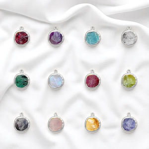 925 Sterling Silver Rough Amethyst Round Bezel Gemstone DIY <b>Charm</b> Pendant Connector For Necklace Jewelry Making Bulk Wholesale - Product Image 5