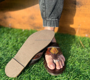 Sandalias de Punta abierta para mujer, chanclas informales de cuero de vaca con estilo occidental, auténticas, hechas a mano, para exteriores - Product Image 6