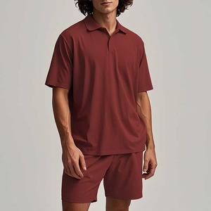 Conjunto de Camisa Polo y Pantalones Cortos de Punto Waffle para Hombre, Traje de 2 Piezas, Chándal Informal con Bolsillos, Transpirable, Talla Grande, Verano - Product Image 1