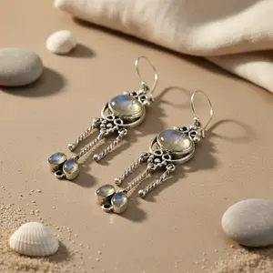 Pendientes de Plata 925 con Piedra Lunar, Baño de Oro, Diseño Geométrico de Corazón para Mujer, Ideales para Bodas, Fiestas, Regalo - Product Image 2