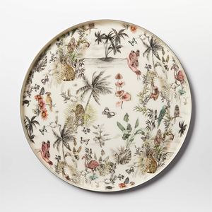 Plateau de service rond décoratif de qualité supérieure avec émail et imprimé floral d'oiseaux tropicaux, plateau en métal pour la maison, l'hôtel, les cadeaux - Product Image 2
