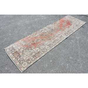 Turkish Rug, 2.8x9.3 ft <b>Runner</b> Vintage Rug, <b>Red</b> Gray Abstract Rug - Product Image 3
