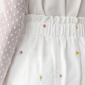 Mini-jupe en jean brodée blanche pour femme, taille haute, cordon de serrage, taille élastique, décontractée, en coton avec poches, pour l'été - Product Image 4