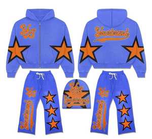 Ensemble unisexe d'hiver décontracté en molleton épais tricoté avec pantalon évasé et sweat à capuche, imprimé numérique OEM sur toute la surface - Product Image 5