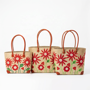 Bolsa de Rafia Hecha a Mano con Bordado Floral, Forma Rectangular, para Almacenamiento en la Cocina y Compras - Product Image 3