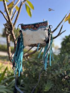 Sac à main en cuir sculpté à la main, nouvelle arrivée, franges, élégant, en cuir de vachette, fourrure, couleur turquoise, sacs pour femmes, multi-usages - Product Image 2