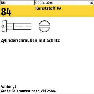 DIN 84/ISO 1207 Slotted Cylinder <b>Screw</b> M 6 X 50 200-Piece Polyamide <b>Screws</b> - Product Image 1