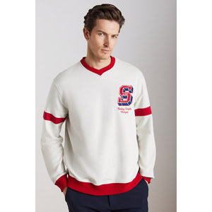 Sweat-shirt à col en V pour homme GRIMELANGE Reynon, en coton biologique, doublé en polaire, ultra doux, avec application - Product Image 1