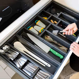 Bandeja de cubiertos de plástico FlexiPrime con doble organización Vajilla flexible para uso en la cocina - Product Image 1