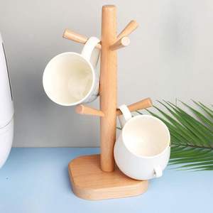 Support à tasses en bois de pin pour comptoir de cuisine, organisateur de rangement suspendu pour tasses à thé, présentoir à branches - Product Image 5