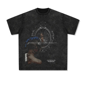 Hip Hop Stone Vintage camiseta de gran tamaño 100% algodón lavado ácido Streetwear Puff secado rápido diseño personalizado venta al por mayor hombres impresos - Product Image 5