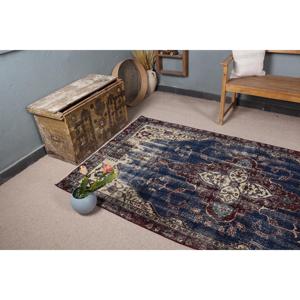 Alfombra Vintage de 4.2x7.6 pies (128x233 cm), Alfombra Turca Azul con Diseño Floral - Product Image 5