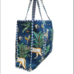 Bolsos de mano Vintage para mujer, edredón de algodón con estampado de jungla, bolsos de compras impermeables a la moda, regalos de aniversario bordados para - Product Image 1