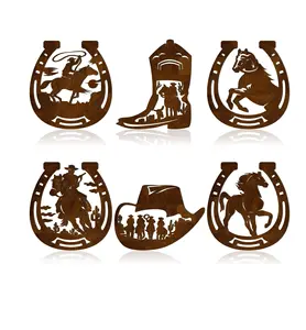 6 buah dekorasi dinding barat tapal kuda kayu pedesaan dekorasi koboi gantung negara topi koboi dekorasi Boot koboi