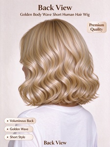 Peluca de Cabello Humano Corto con Ondas Doradas, Suave y Brillante, Rizado Natural, para Uso Diario - Product Image 3