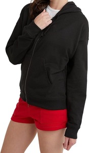 Sweat à capuche zippé pour femmes 80% coton 20% Polyester lavage en Machine léger sweat à capuche pour femmes haut court sweats à capuche manteau usine - Product Image 2
