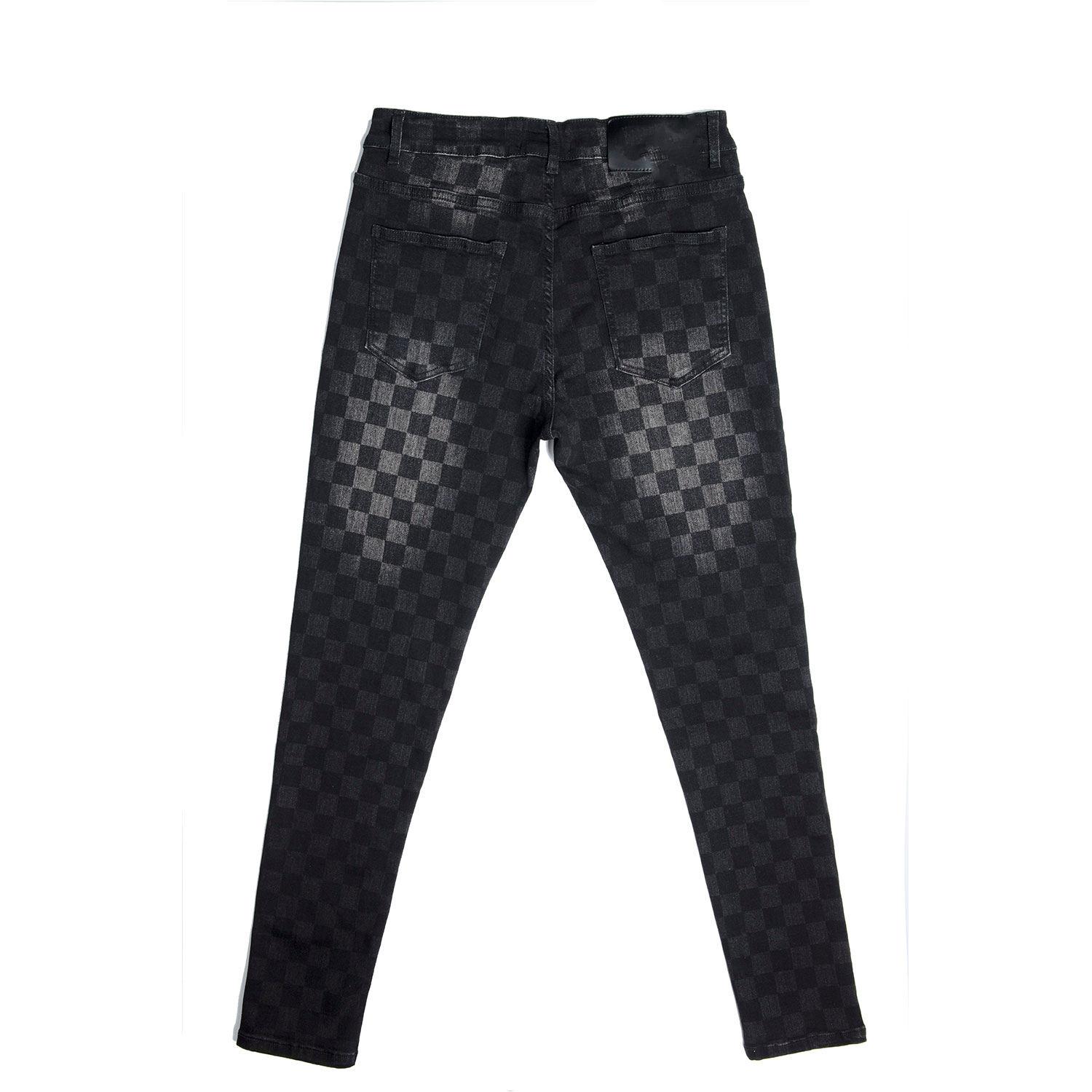 2025 Custom Black Straight Checkered Pattern Tight Jeans for Men Skinny  Jeans