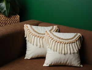Housse de coussin Boho, housse de coussin, taie d'oreiller macramé, taies d'oreiller avec glands et perle en bois - Product Image 2