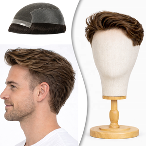 Prothèse capillaire Q6 Style KR004 pour hommes, en <span class=keywords><strong>cheveux</strong></span> humains Remy indiens, avec base en dentelle et peau fine en PU, disponible en différentes couleurs, pour remplacement capillaire masculin - Product Image 1