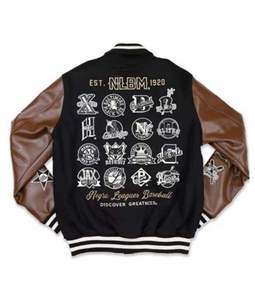 Nueva llegada de los hombres de gran tamaño elegante Stand High Street prendas de vestir exteriores Negro League Varsity lana chaqueta de cuero patrón de lona - Product Image 2