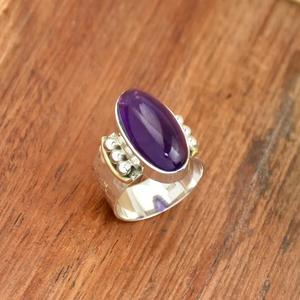 Anillo de amatista natural Anillo bohemio martillado ovalado largo de plata esterlina 925 - Product Image 3