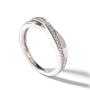 Jeulia Sterling <b>Silver</b> Crossover Couple Wedding <b>Rings</b> with Zircon and Gold Plating - Product Image 3