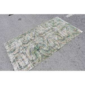 Alfombra turca Vintage, clásica, verde, Beige, 3,7x6,6 pies, área grande, patrón de retazos, material de lana rectangular, látex para la vida de los adolescentes - Product Image 2