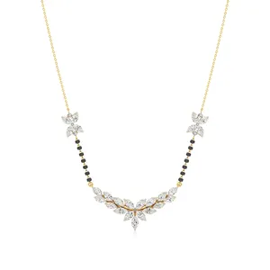 Collar Mangalsutra con Hoja Etérea y Diamantes - Joyería Elegante para Bodas - Product Image 4
