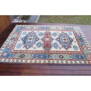 Alfombra Turca de 5.2x8.6 pies, Alfombra Vintage Azul con Diseño Floral de Lana - Product Image 3