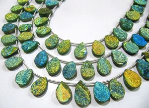 Hilo de cuentas Briolette con forma de pera Druzy azul, 10 pulgadas de largo, Ágata Natural recubierta de titanio para hacer joyas, cuentas de piedra - Product Image 3