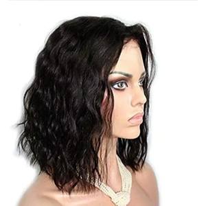 Vente en gros Extensions de cheveux naturels ondulés courts Bob Lace Front perruque Extensions de cheveux naturels de couleur noire ondulés non traités pour les femmes - Product Image 1