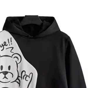 Cozy oversized unisex <b>hoodie</b> with <b>bear</b> print, thermal lining, and patchwork design. Perfect loose fit streetwear for winter. - Product Image 3