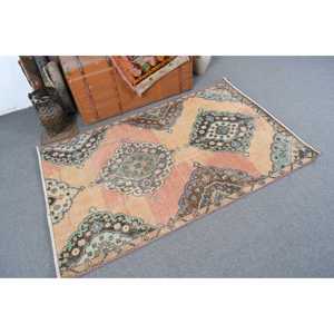 Tapis vintage, tapis turc décoratif 3,6x5,5 pieds, tapis oriental en laine orange - Product Image 2