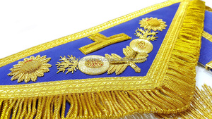 Vente en gros de régalia maçonnique personnalisée, tablier de past grand maître de la loge bleue - Broderie à la main dorée - Product Image 4