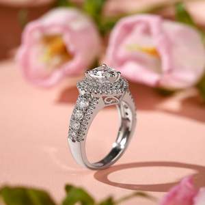 Bague de fiançailles Jeulia en argent sterling plaqué or rose avec double halo et coupe cœur - Product Image 6