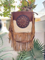 Tas Selempang Kulit Sapi Motif Barat, Ukiran Tangan, Desainer, Gaya Gypsy Boho Vintage, Buatan Tangan, Kapasitas Besar