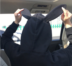 Sweats à capuche avec logo personnalisé pour hommes, oreilles de lapin, manches longues, 100% coton, hiver, fermeture éclair, impression numérique, livraison DDP - Product Image 2