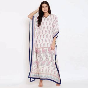 Fabricación personalizada Slim Fit Viscosa Rayón Cuello en V Medias mangas Paisley Perfection Loungewear Kaftan - Product Image 1