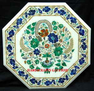 Handmade Product Natural White Marble Inlay Design of Supplier <b>Decoration</b> Purpose Dining Octagonal Shape White Marble <b>Table</b> <b>Tops</b> - Product Image 1