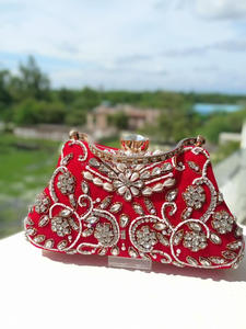 New Arrival Stunning Handmade Embossed Heavy Stone Work Multi Color Bridal Evening Clutch Purses Women Purse With Metal Handle - Product Image 2
