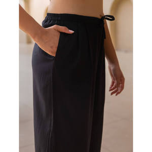 Pantalon large en coton noir pour femme, taille élastique, respirant, décontracté, style lanterne - Product Image 3