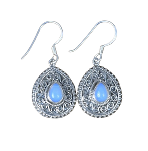 Joyas de piedras preciosas de opalita lechosa para mujer, pendientes de estilo bohemio de plata, joyería de plata de ley 925, pendientes hechos a mano de tendencia, regalo - Product Image 1