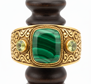 Brazalete de plata tibetana hecho a mano, oro de 14 quilates, tamaño bohemio para hombre, pulsera ajustable, brazalete de cabujón ovalado de malaquita - Product Image 6