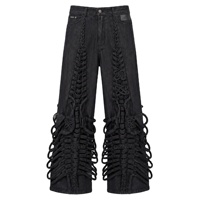 Jeans vintage pour hommes à jambe large, délavés, imprimés, avec détail tressé central intégral en chevrons