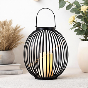 Linterna esférica de hierro negro contemporáneo, portavelas decorativo único para uso interior/exterior elegante en el hogar y el jardín - Product Image 5