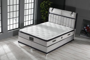 Grey Upholstered Headboard with <b>Foam</b> Padding and Elegant <b>Black</b> Accent A - Product Image 1