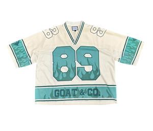 เสื้อเจอร์ซีย์ฟุตบอลสไตล์อเมริกันเรโทรทรงบ็อกซี่ ตัดเย็บแบบดรอปโชว์เดอร์ ลวดลายพิมพ์แบบรีดร้อน ระบายอากาศได้ดี ไซส์พลัส ล้างสีแบบแอซิดวอช - Product Image 4