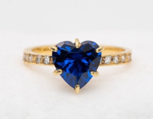 8*8mm en forma de corazón zafiro azul 14K oro amarillo sólido hecho a mano Art Deco anillo 'Heart Promise' impecable corazón corte solitario anillo - Product Image 2