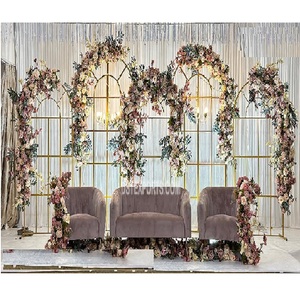 โมเดิร์นสแตนเลสสตีลงานแต่งงานฉากหลัง Arch ที่น่าสนใจงานแต่งงานโลหะฉากหลังแผงตกแต่งหรูหราโลหะฉากหลังแผง - Product Image 1